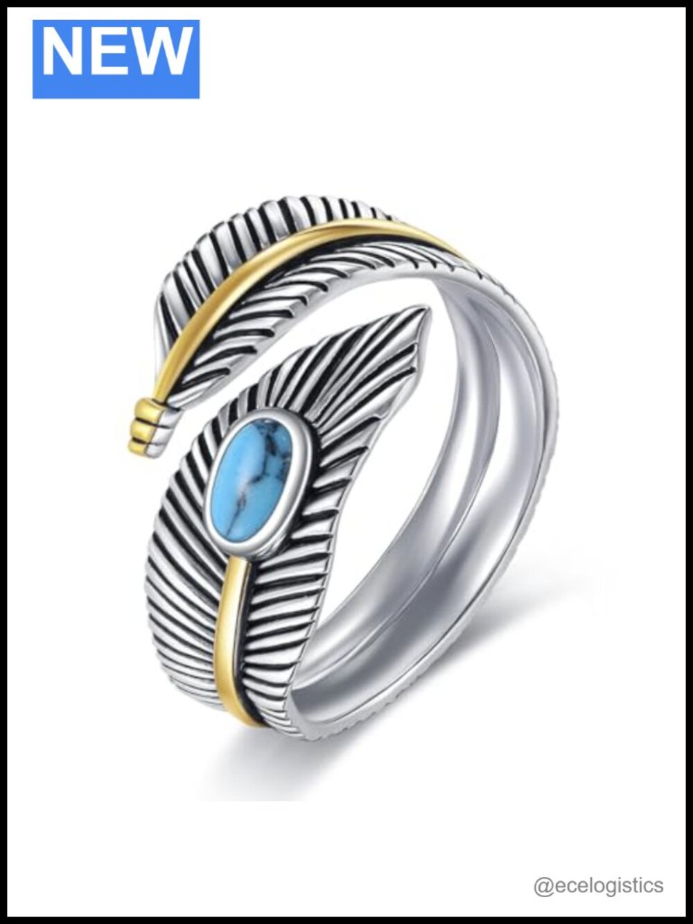 925 Sterling Silver Adjustable Turquoise Feather Ring Boho